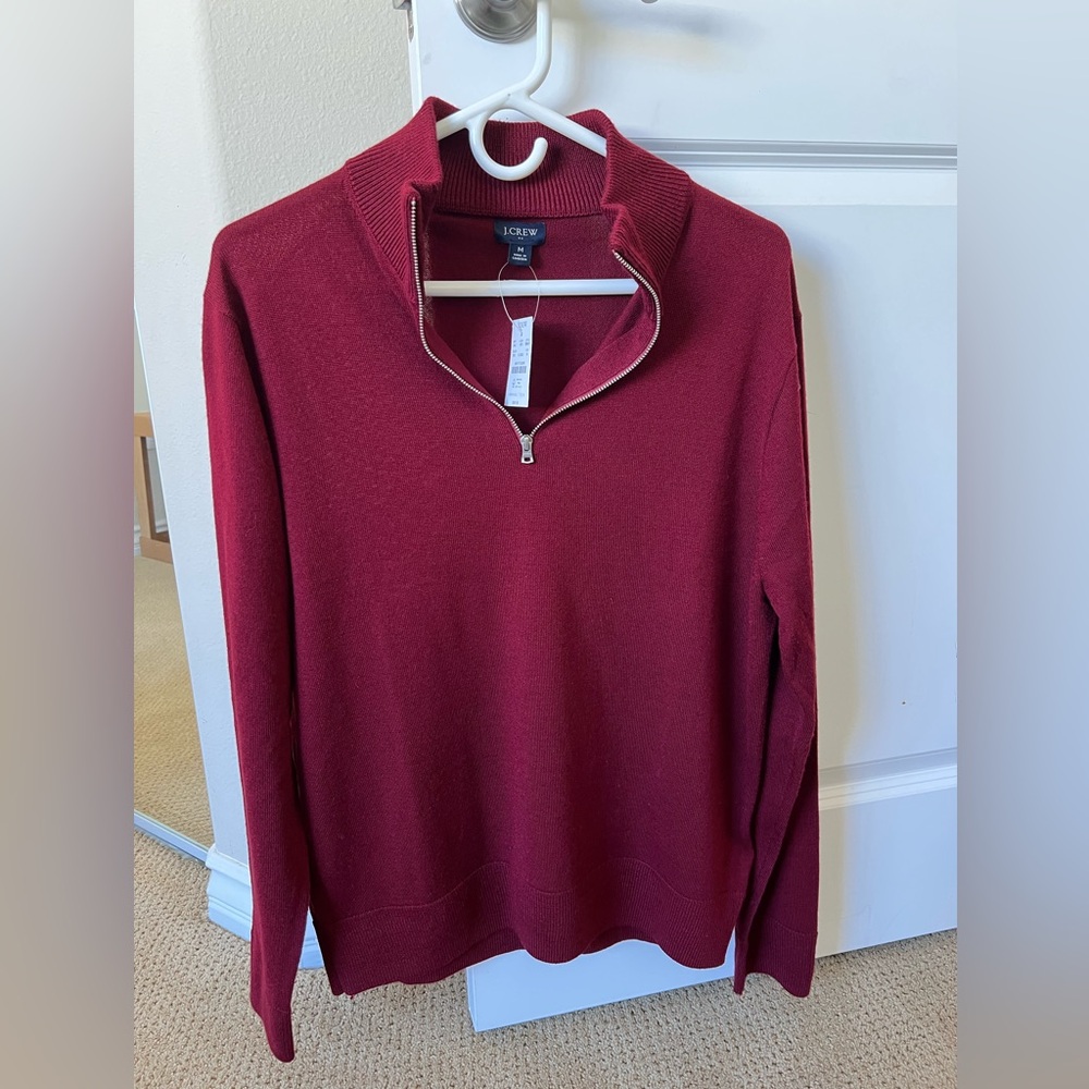 Jcrew Maroon merino wool quarter zip top brand new with tags